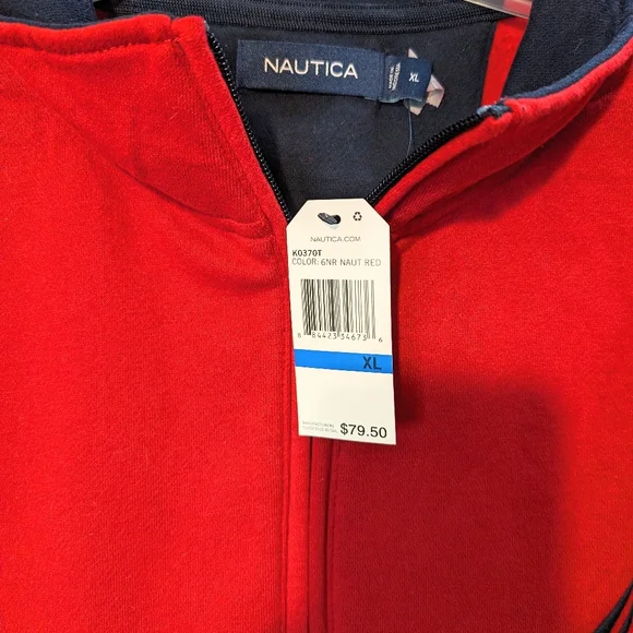 Nautica‎ men's Red blue pullover size XL quarter zip nwt - Picture 4 of 9